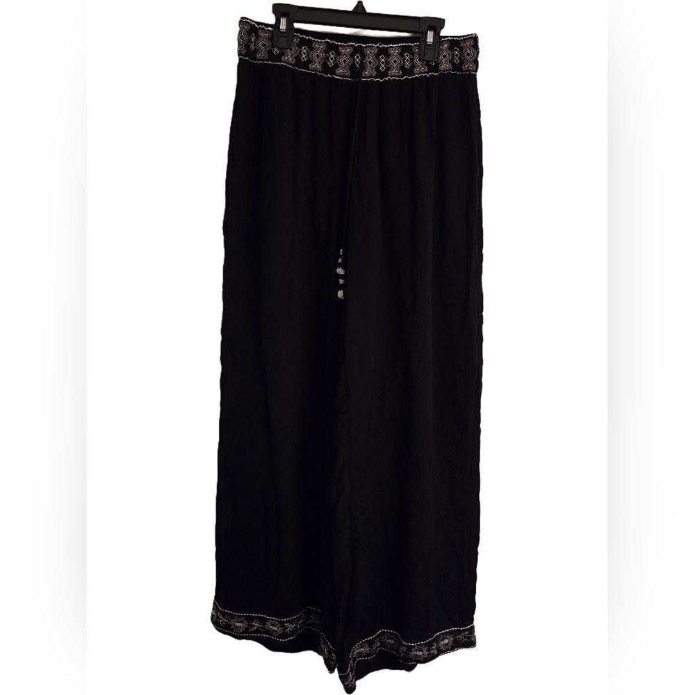 NWT Philosophy Women’s Wide leg Embroidered waist & hem flowy rayon pant Sz S